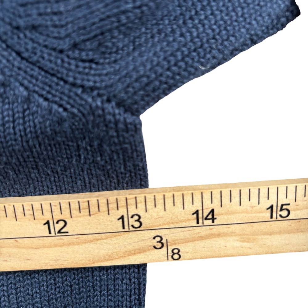 Lands End Kids Large Navy Full Zip Mock Neck Ribbed Cotton Sweater School Preppy - Picture 4 of 8